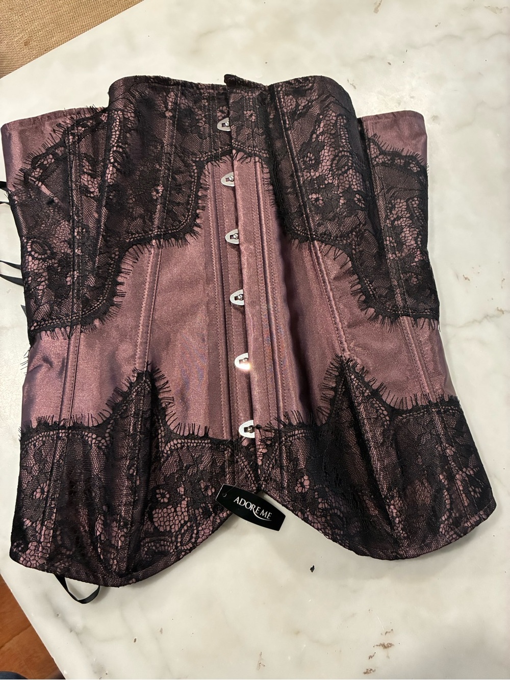 Adore Me Women's Sz Large Black burgundy Garter Belt Corset Lingerie Boned Sexy